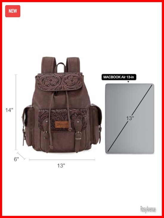 Western Floral Tooled Leather Backpack Purse with Drawstring Closure main image 6